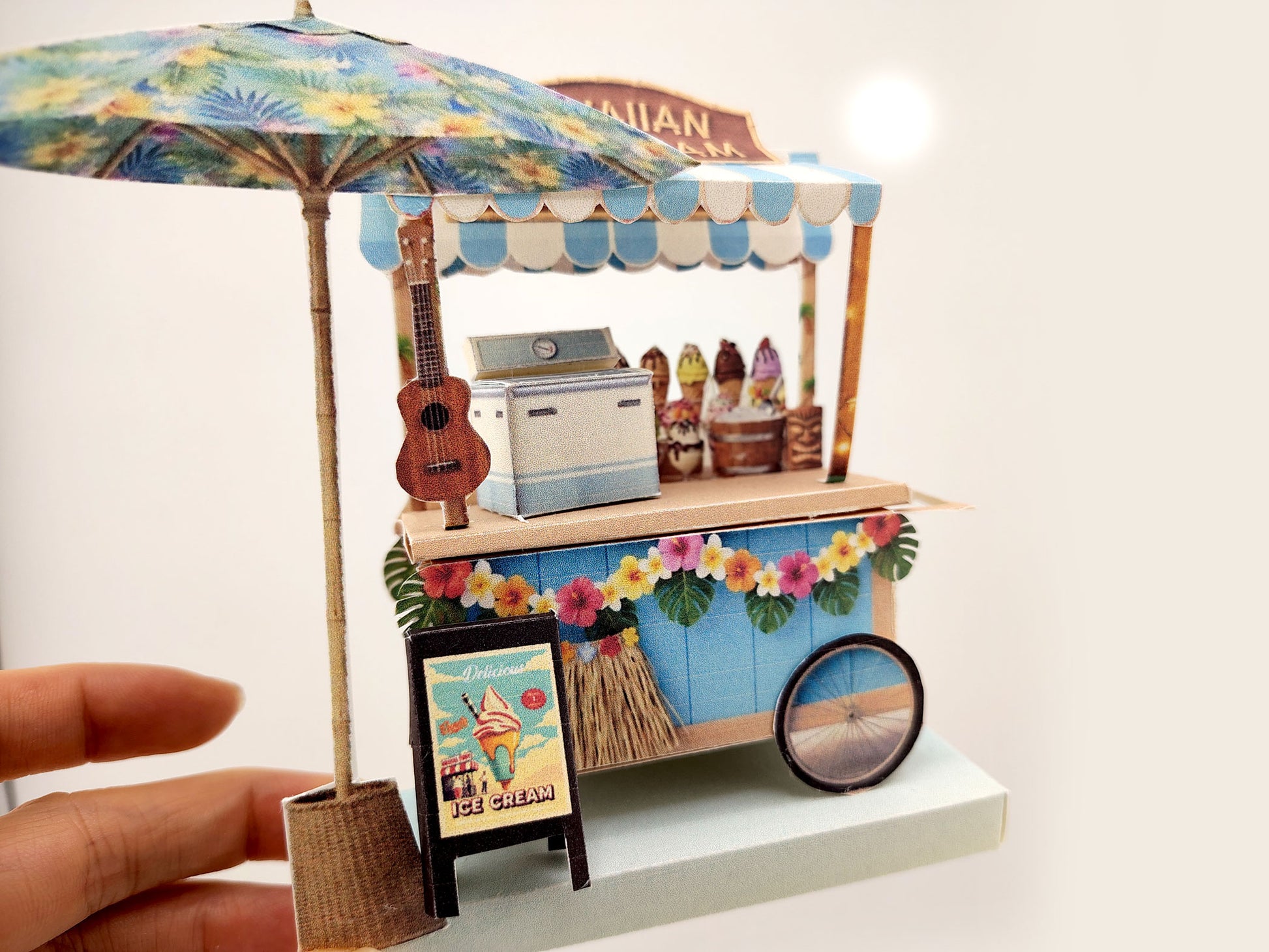 Hawaiian Ice Cream Cart DIY Miniature Kit — Printable Holiday Street Food Stand with ice ccream freezer (Digital Download)