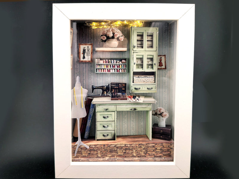 Printable 1:12 Sewing Room Photo Frames Kit, Miniature Stitching Machine & Tool Box Decor, Dollhouse Gallery Wall Template, Digital Download