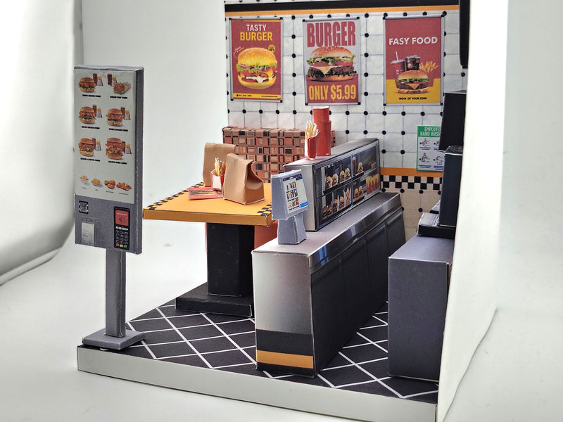 Printable 1:12 Fast Food Restaurant 6 pages  Bundle PDF, DIY Dollhouse Burger Shop Scenery, Miniature Diner Furniture & Menu, Digital Download