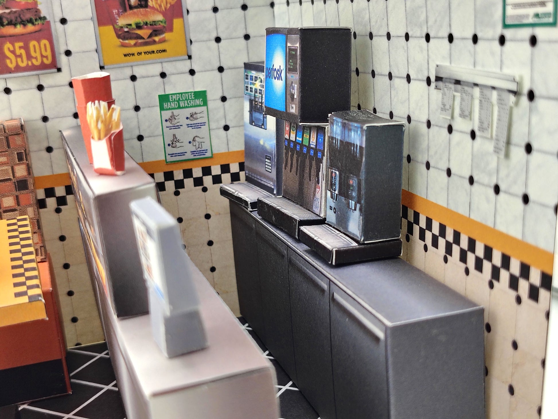 Printable 1:12 Fast Food Restaurant 6 pages  Bundle PDF, DIY Dollhouse Burger Shop Scenery, Miniature Diner Furniture & Menu, Digital Download