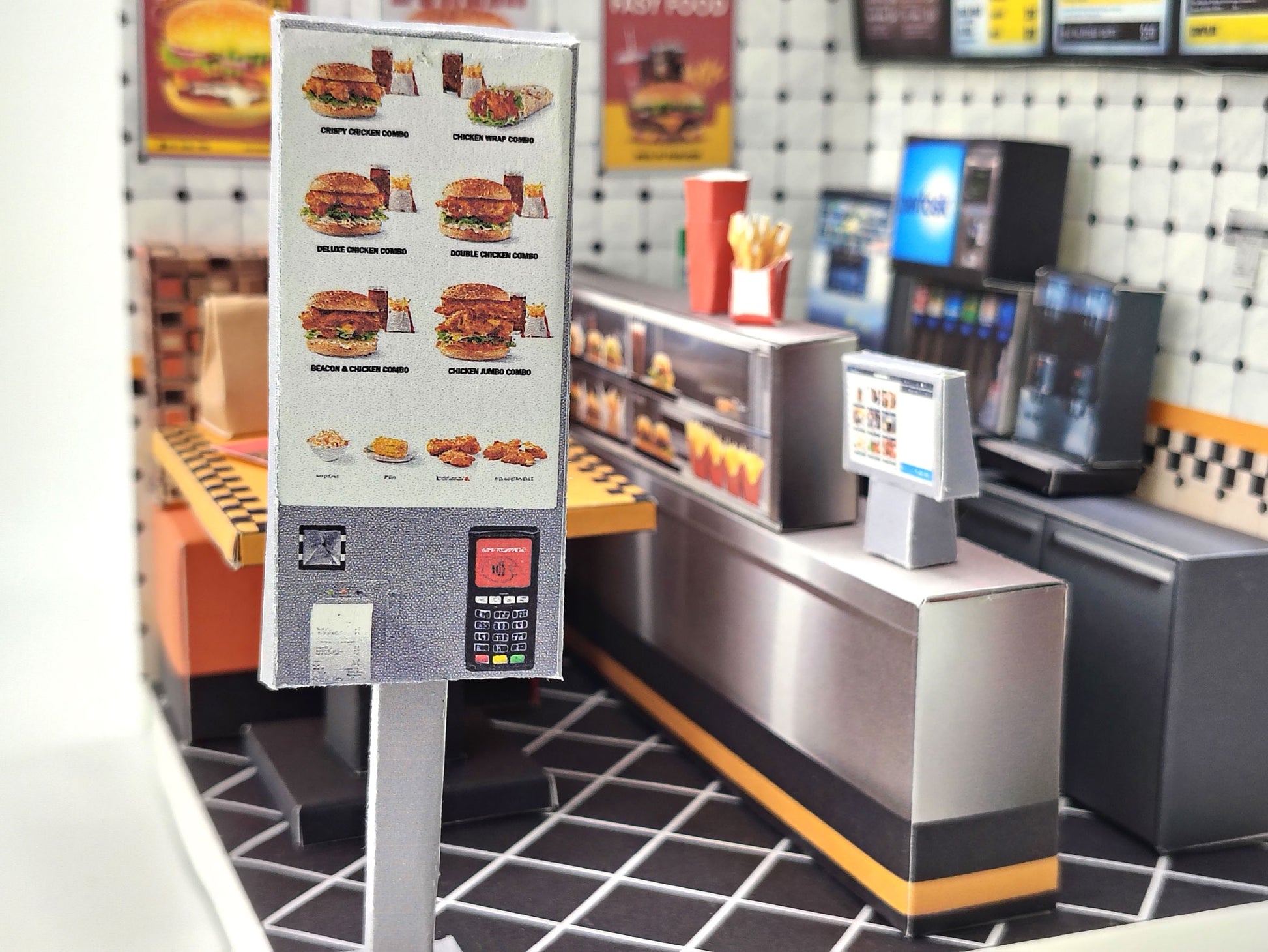 Printable 1:12 Fast Food Restaurant 6 pages  Bundle PDF, DIY Dollhouse Burger Shop Scenery, Miniature Diner Furniture & Menu, Digital Download