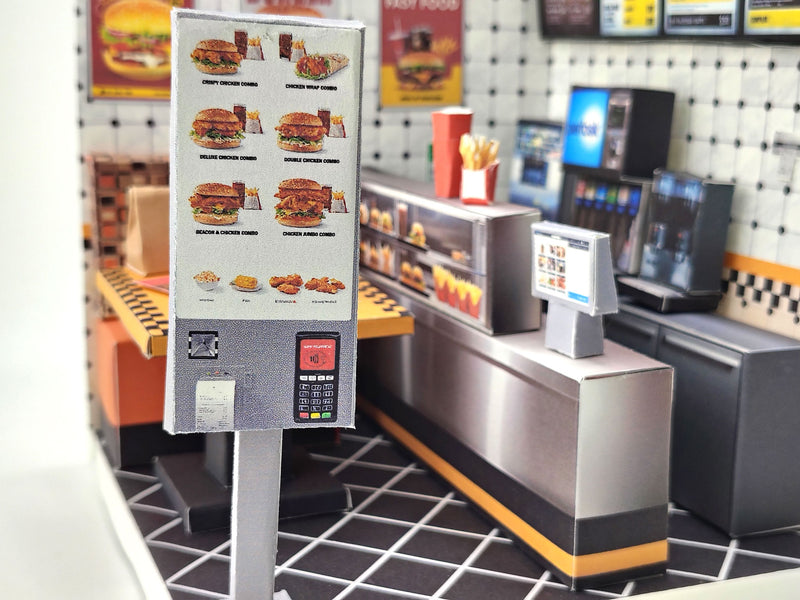 Printable 1:12 Fast Food Restaurant 6 pages  Bundle PDF, DIY Dollhouse Burger Shop Scenery, Miniature Diner Furniture & Menu, Digital Download