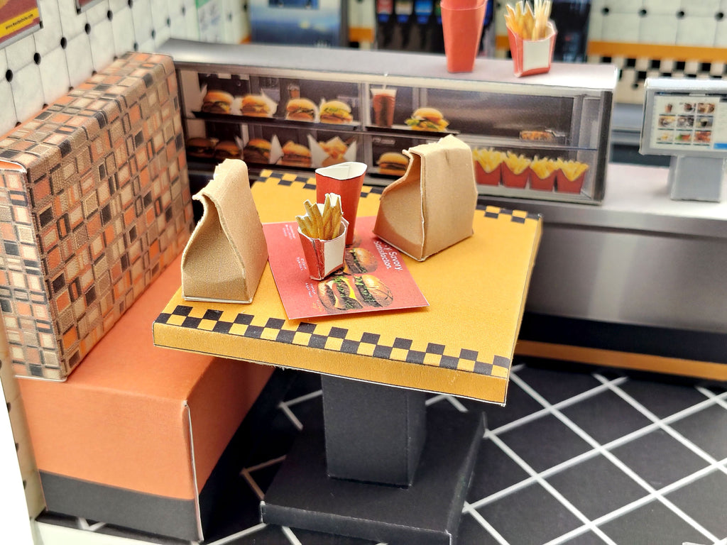 Printable 1:12 Fast Food Restaurant 6 pages  Bundle PDF, DIY Dollhouse Burger Shop Scenery, Miniature Diner Furniture & Menu, Digital Download