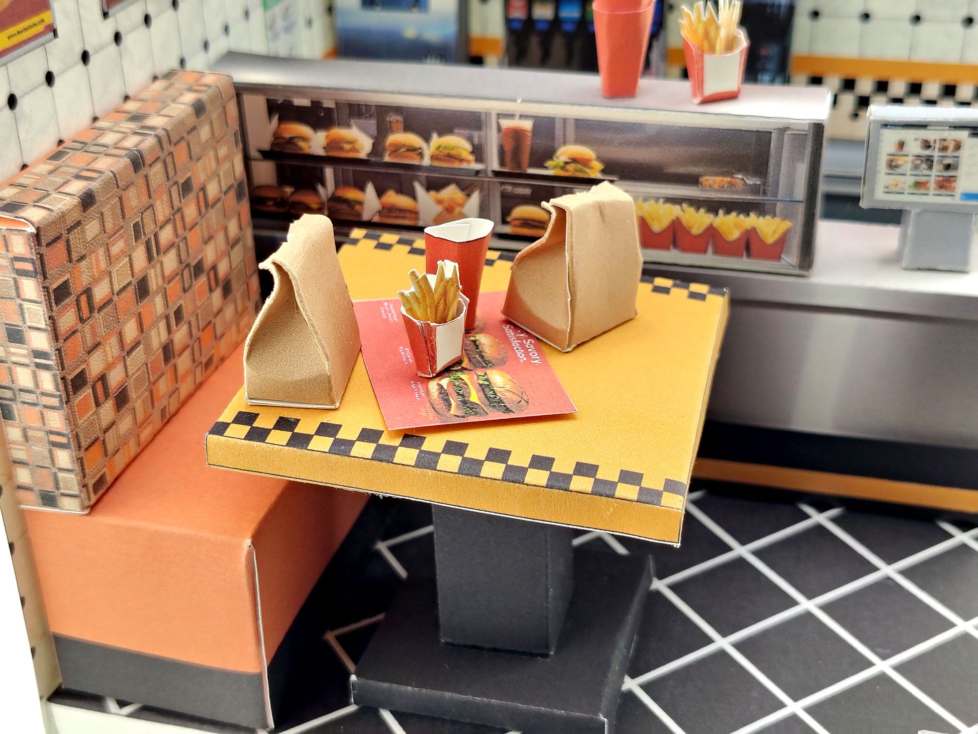 Printable 1:12 Fast Food Restaurant 6 pages  Bundle PDF, DIY Dollhouse Burger Shop Scenery, Miniature Diner Furniture & Menu, Digital Download