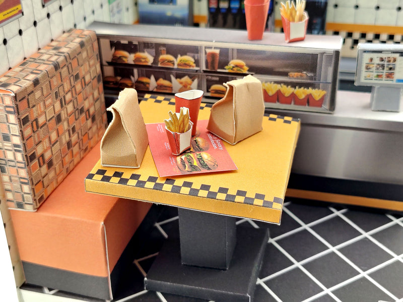 Printable 1:12 Fast Food Restaurant 6 pages  Bundle PDF, DIY Dollhouse Burger Shop Scenery, Miniature Diner Furniture & Menu, Digital Download