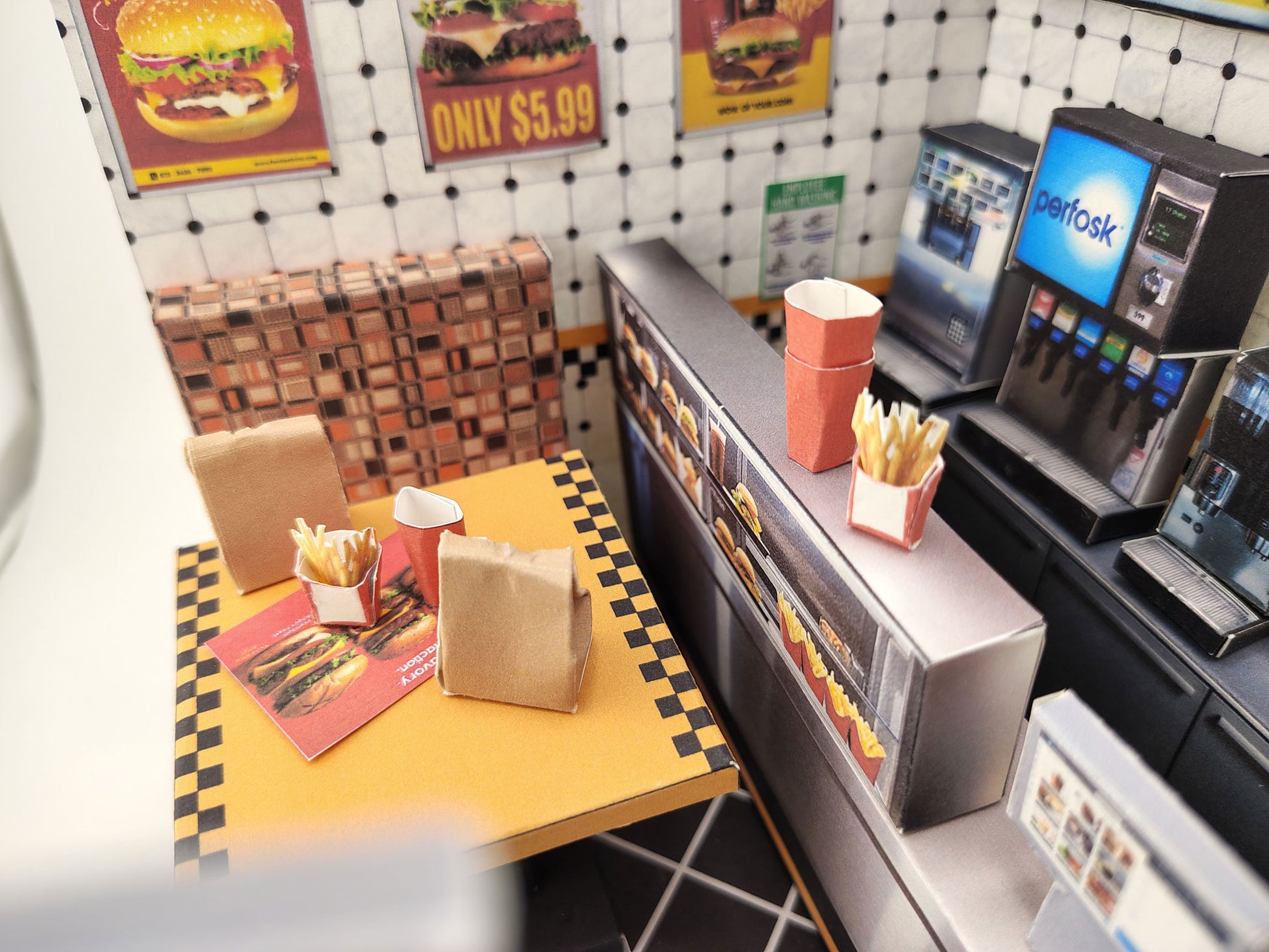 Printable 1:12 Fast Food Restaurant 6 pages  Bundle PDF, DIY Dollhouse Burger Shop Scenery, Miniature Diner Furniture & Menu, Digital Download