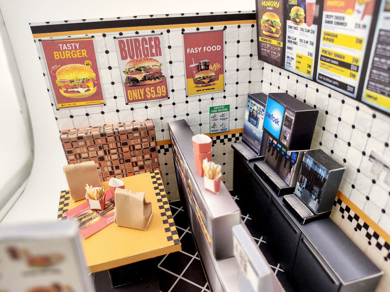 Printable 1:12 Fast Food Restaurant 6 pages  Bundle PDF, DIY Dollhouse Burger Shop Scenery, Miniature Diner Furniture & Menu, Digital Download