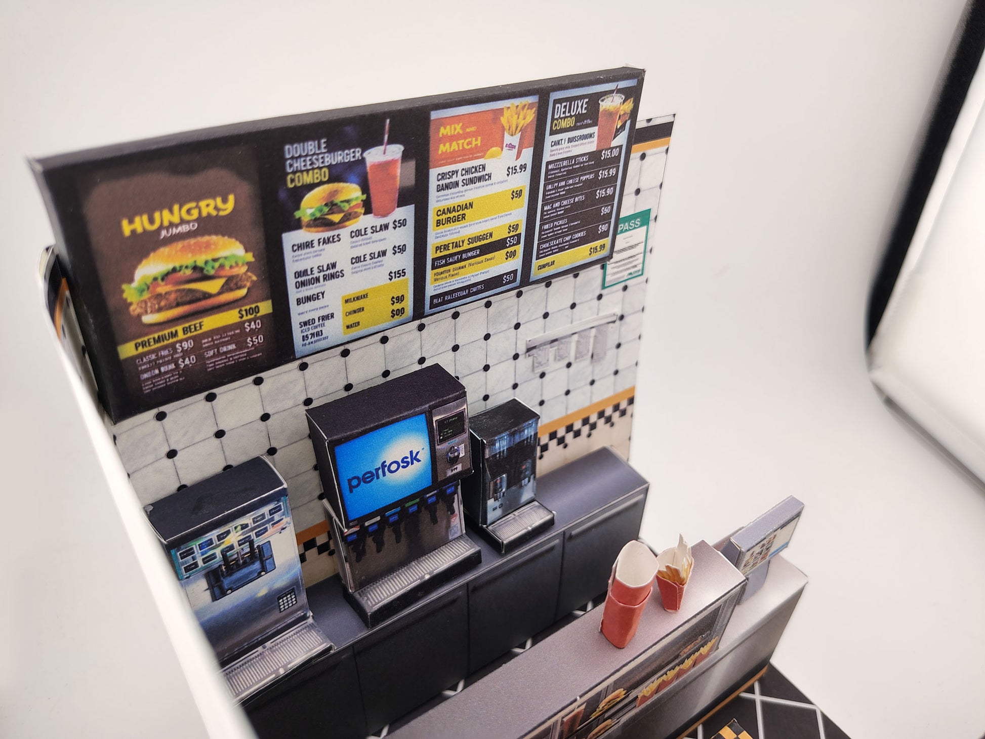 Printable 1:12 Fast Food Restaurant 6 pages  Bundle PDF, DIY Dollhouse Burger Shop Scenery, Miniature Diner Furniture & Menu, Digital Download
