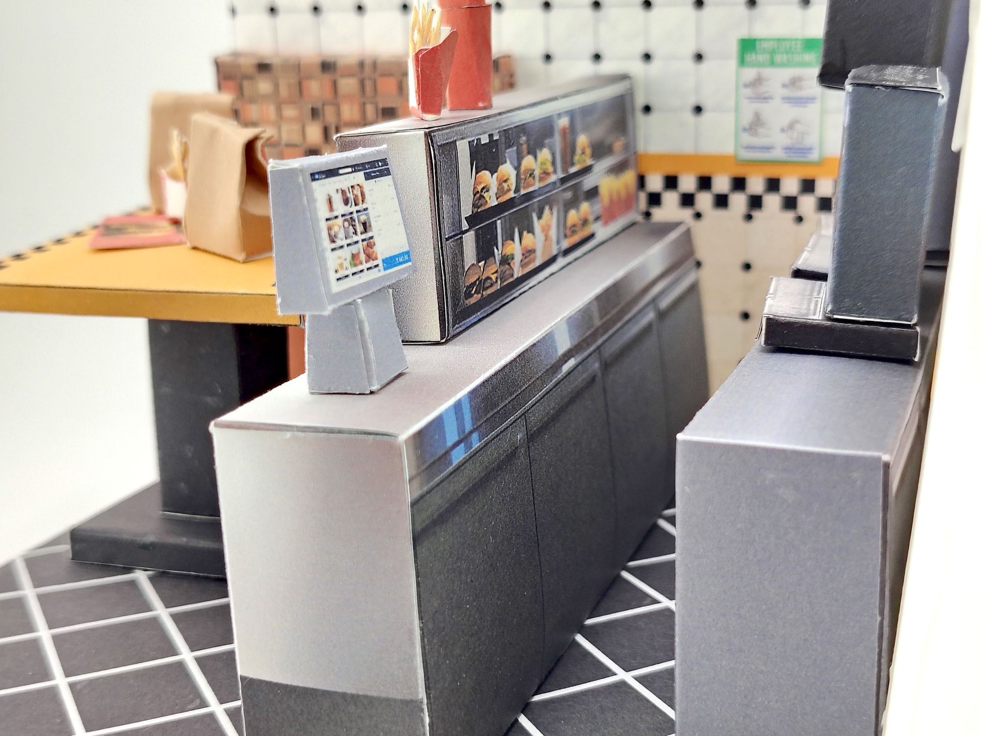 Printable 1:12 Fast Food Restaurant 6 pages  Bundle PDF, DIY Dollhouse Burger Shop Scenery, Miniature Diner Furniture & Menu, Digital Download