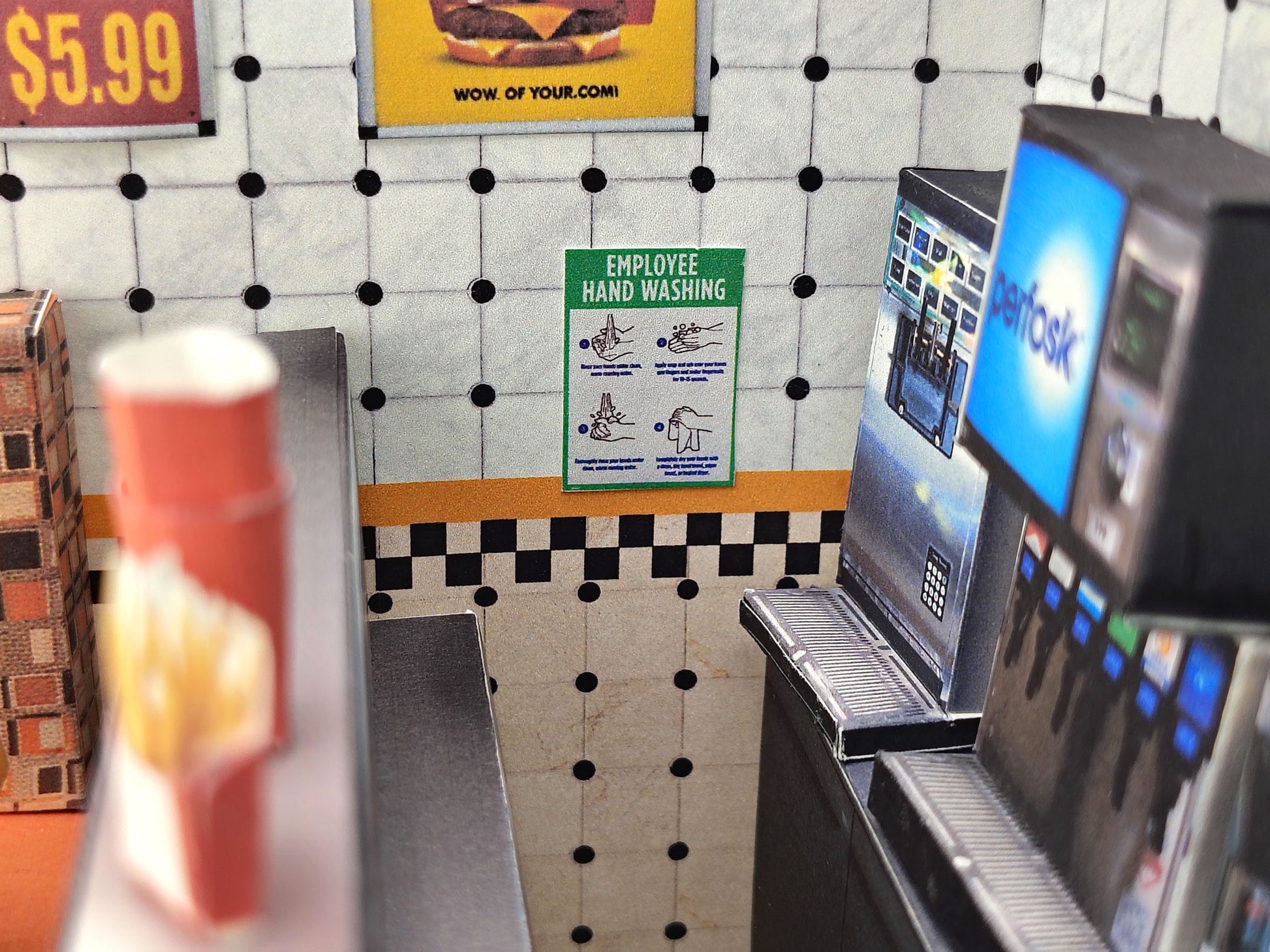 Printable 1:12 Fast Food Restaurant 6 pages  Bundle PDF, DIY Dollhouse Burger Shop Scenery, Miniature Diner Furniture & Menu, Digital Download