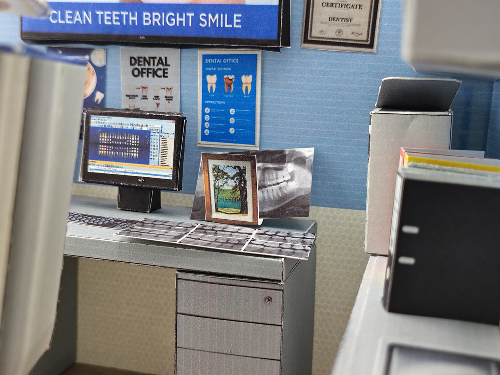 Printable 1:12 Dental Clinic Room Box Kit, DIY Miniature Dentist Office Diorama, Papercraft PDF Download