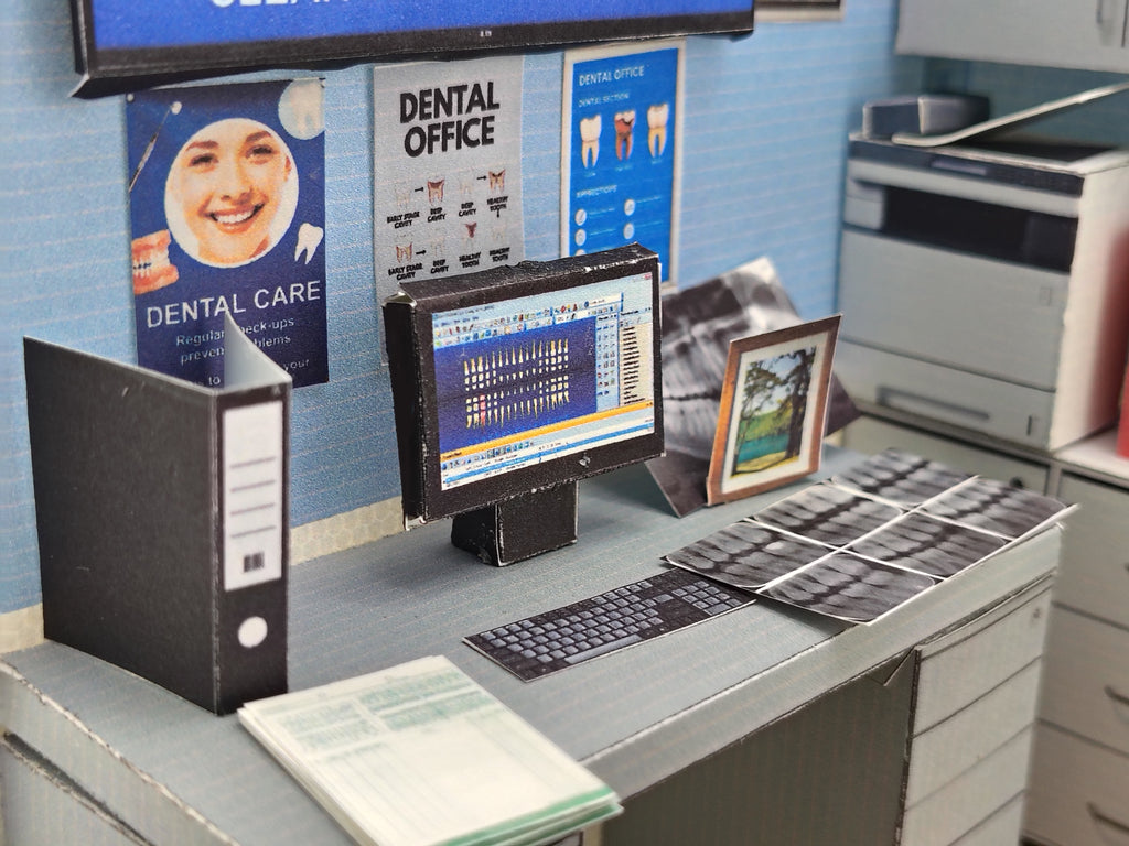 Printable 1:12 Dental Clinic Room Box Kit, DIY Miniature Dentist Office Diorama, Papercraft PDF Download