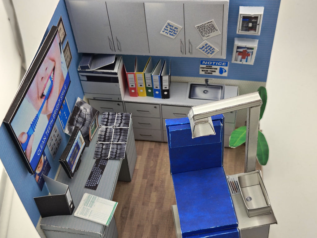 Printable 1:12 Dental Clinic Room Box Kit, DIY Miniature Dentist Office Diorama, Papercraft PDF Download