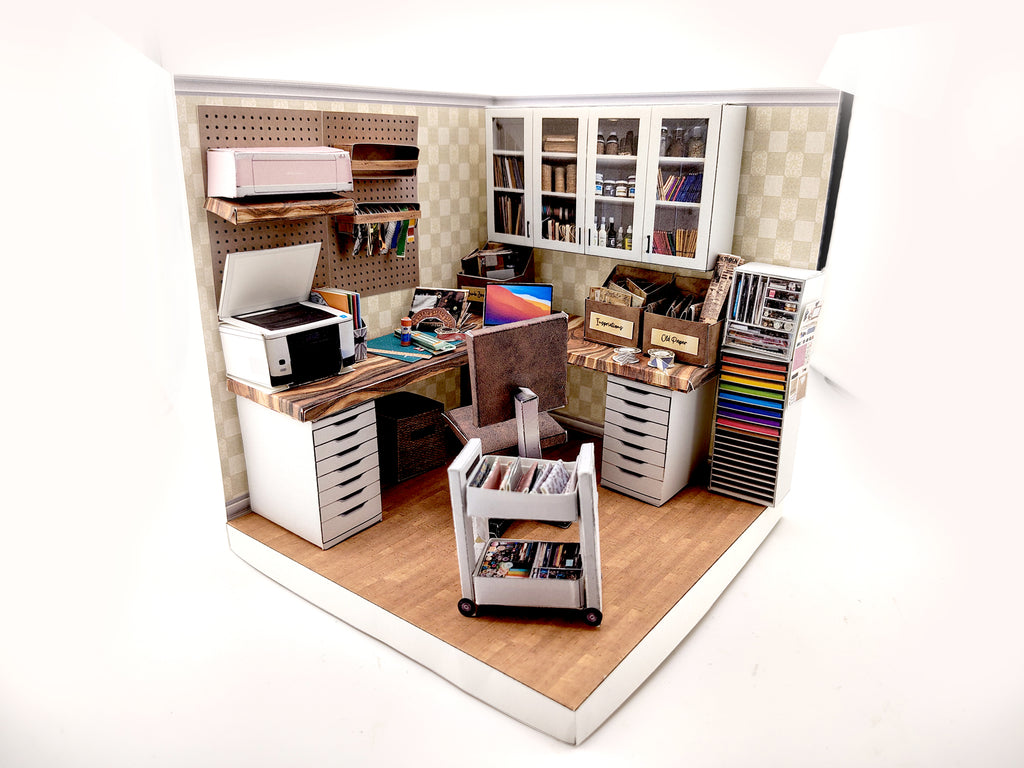 Printable 1:12 Junk Journal Crafter Room Kit, DIY Miniature Crafter room Diorama, Papercraft PDF Download