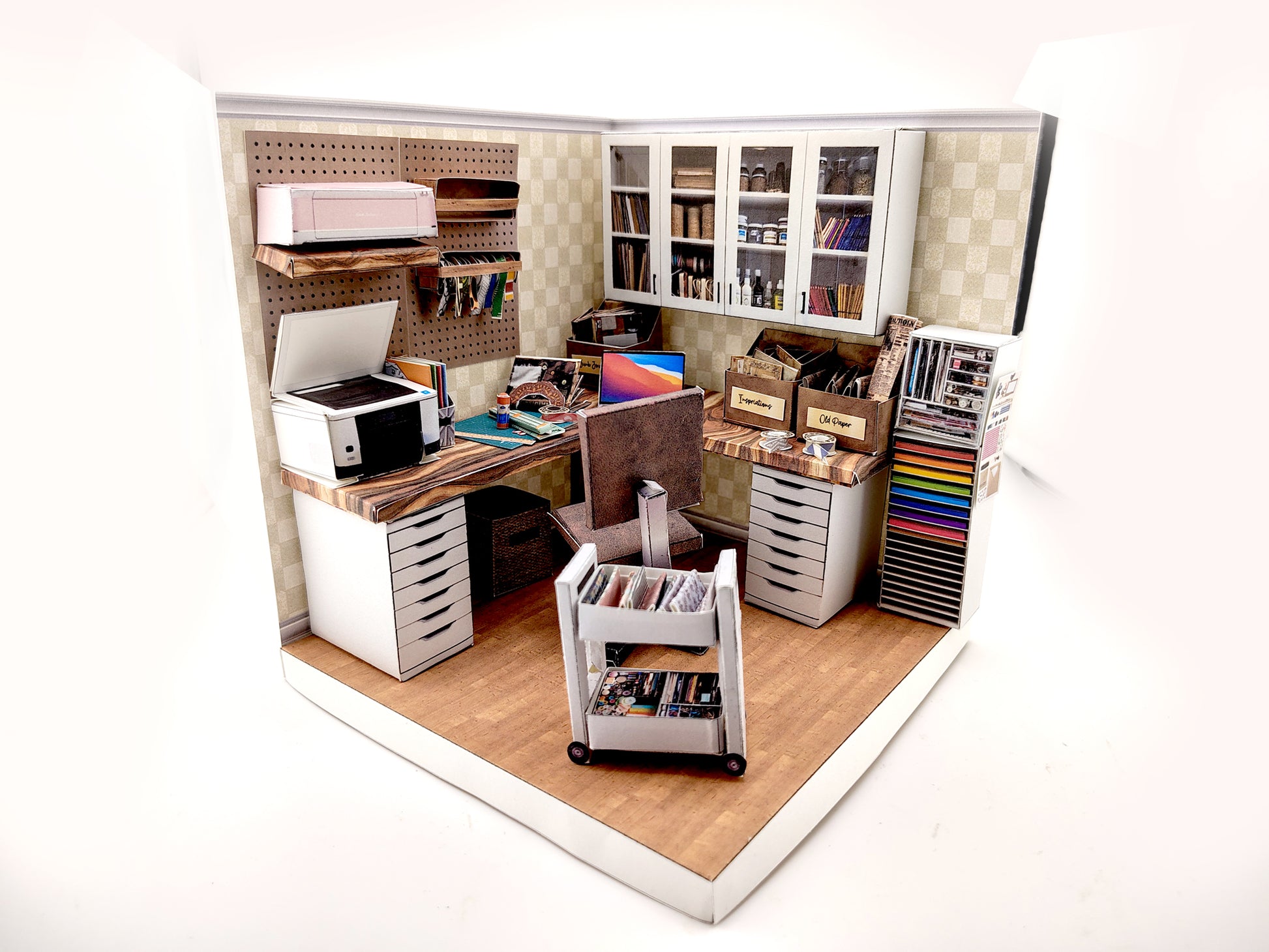 Printable 1:12 Junk Journal Crafter Room Kit, DIY Miniature Crafter room Diorama, Papercraft PDF Download