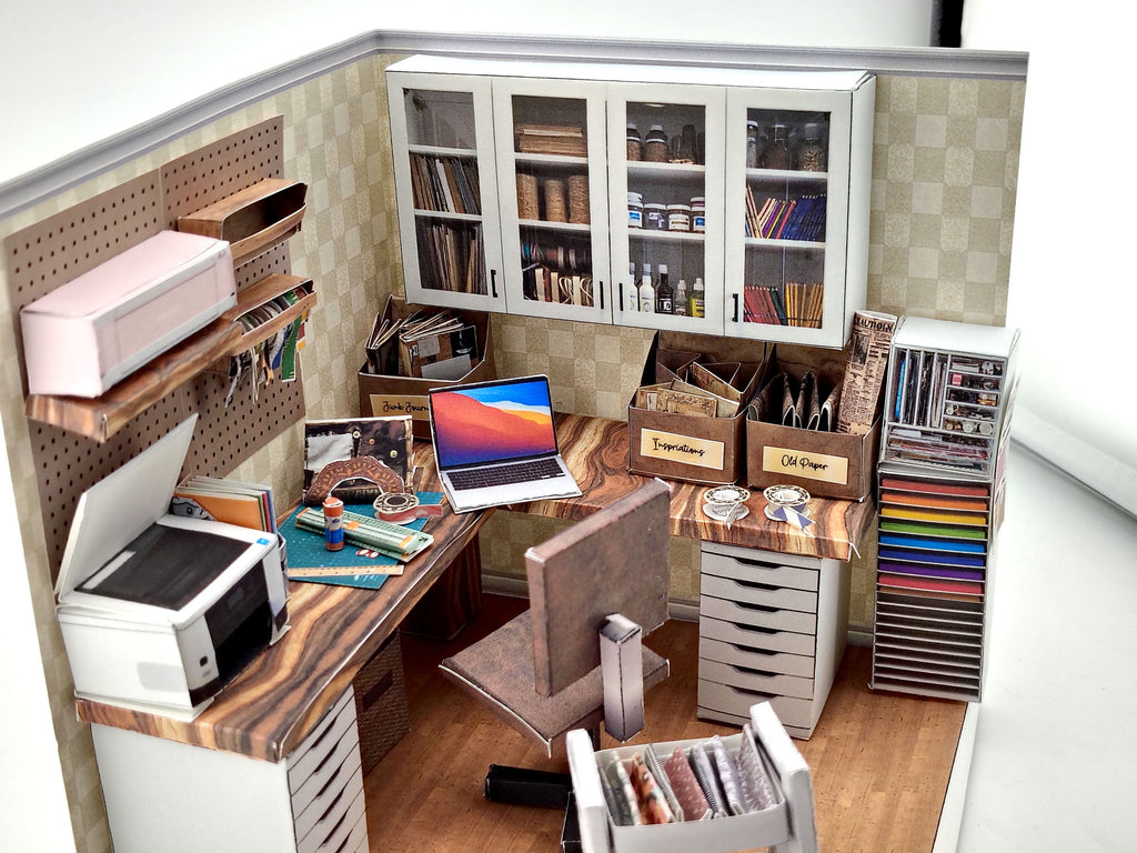 Printable 1:12 Junk Journal Crafter Room Kit, DIY Miniature Crafter room Diorama, Papercraft PDF Download