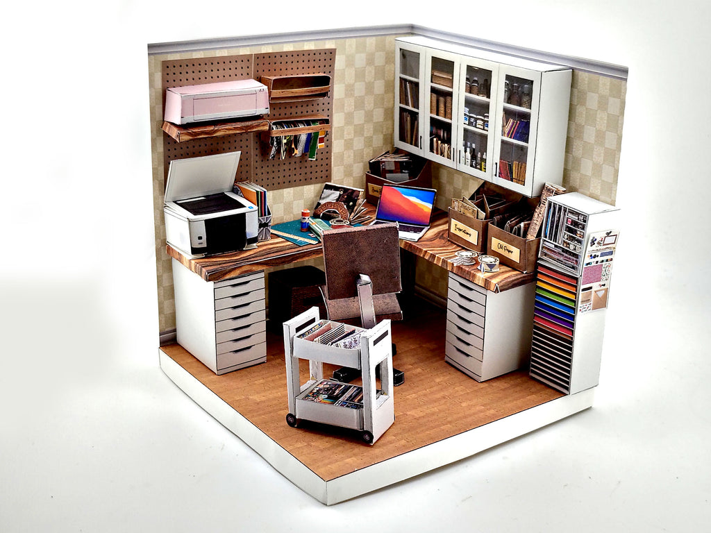 Printable 1:12 Junk Journal Crafter Room Kit, DIY Miniature Crafter room Diorama, Papercraft PDF Download