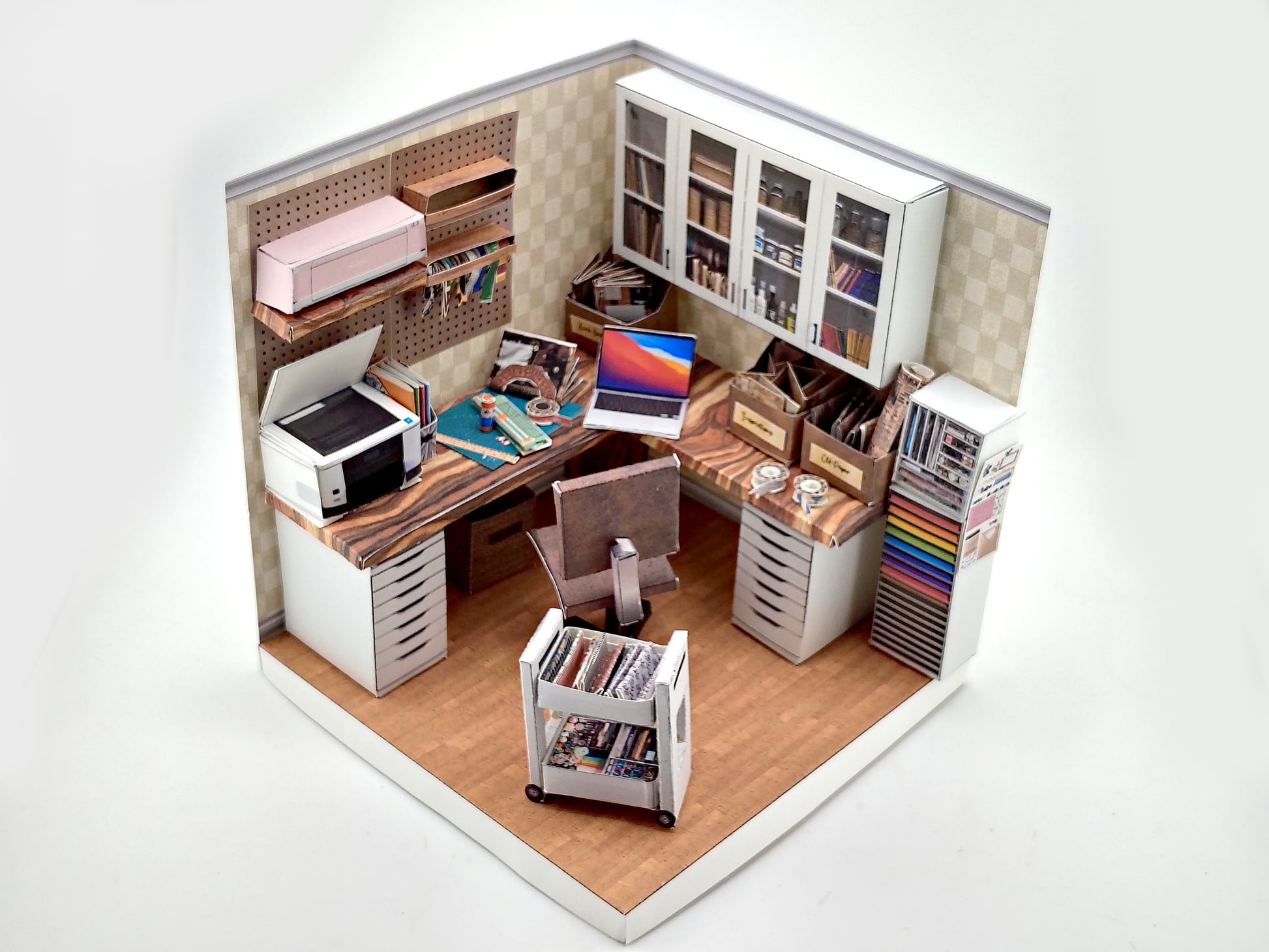 Printable 1:12 Junk Journal Crafter Room Kit, DIY Miniature Crafter room Diorama, Papercraft PDF Download