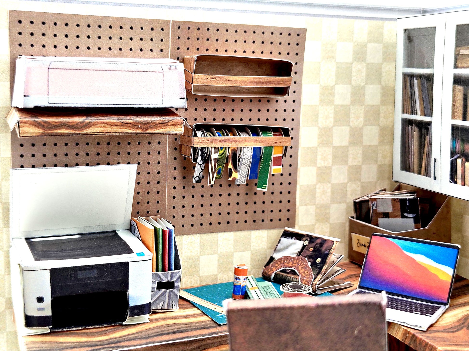 Printable 1:12 Junk Journal Crafter Room Kit, DIY Miniature Crafter room Diorama, Papercraft PDF Download
