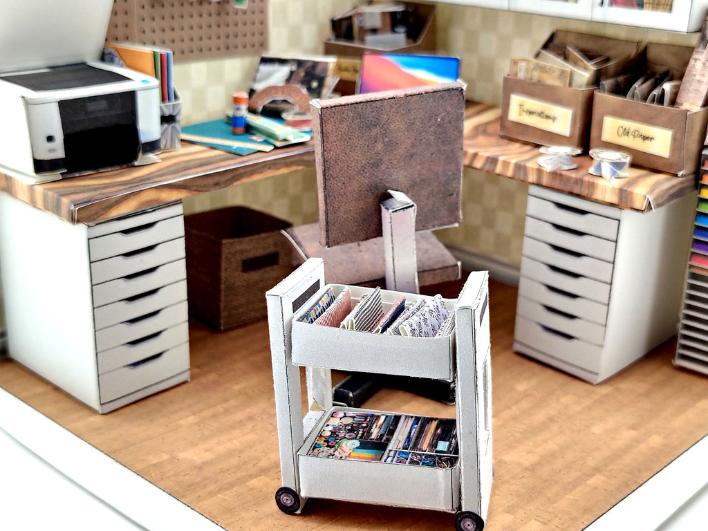 Printable 1:12 Junk Journal Crafter Room Kit, DIY Miniature Crafter room Diorama, Papercraft PDF Download