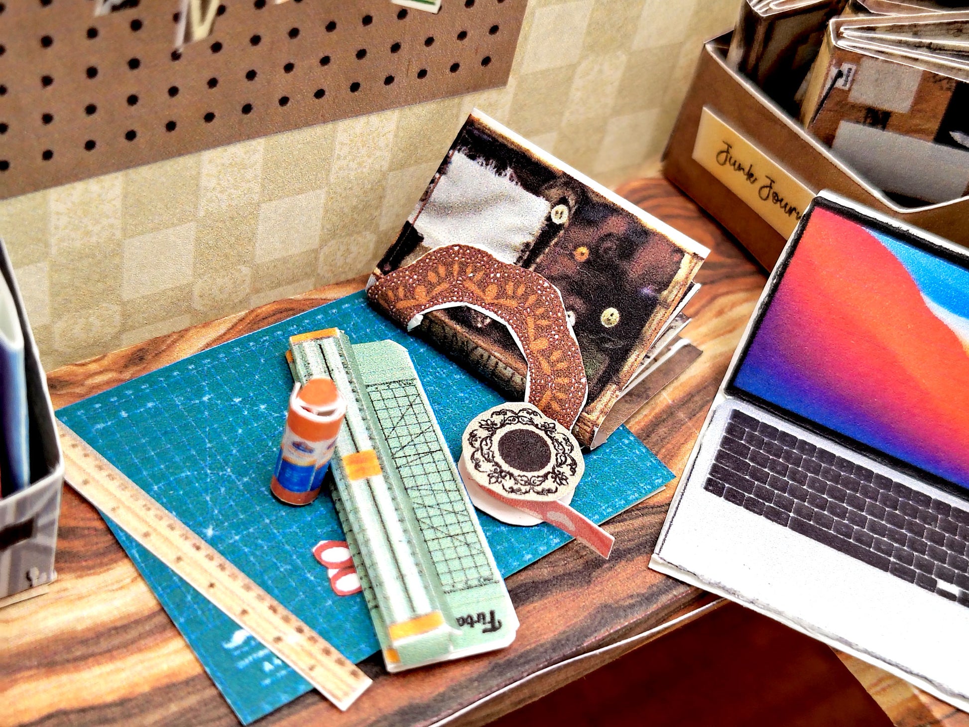 Printable 1:12 Junk Journal Crafter Room Kit, DIY Miniature Crafter room Diorama, Papercraft PDF Download