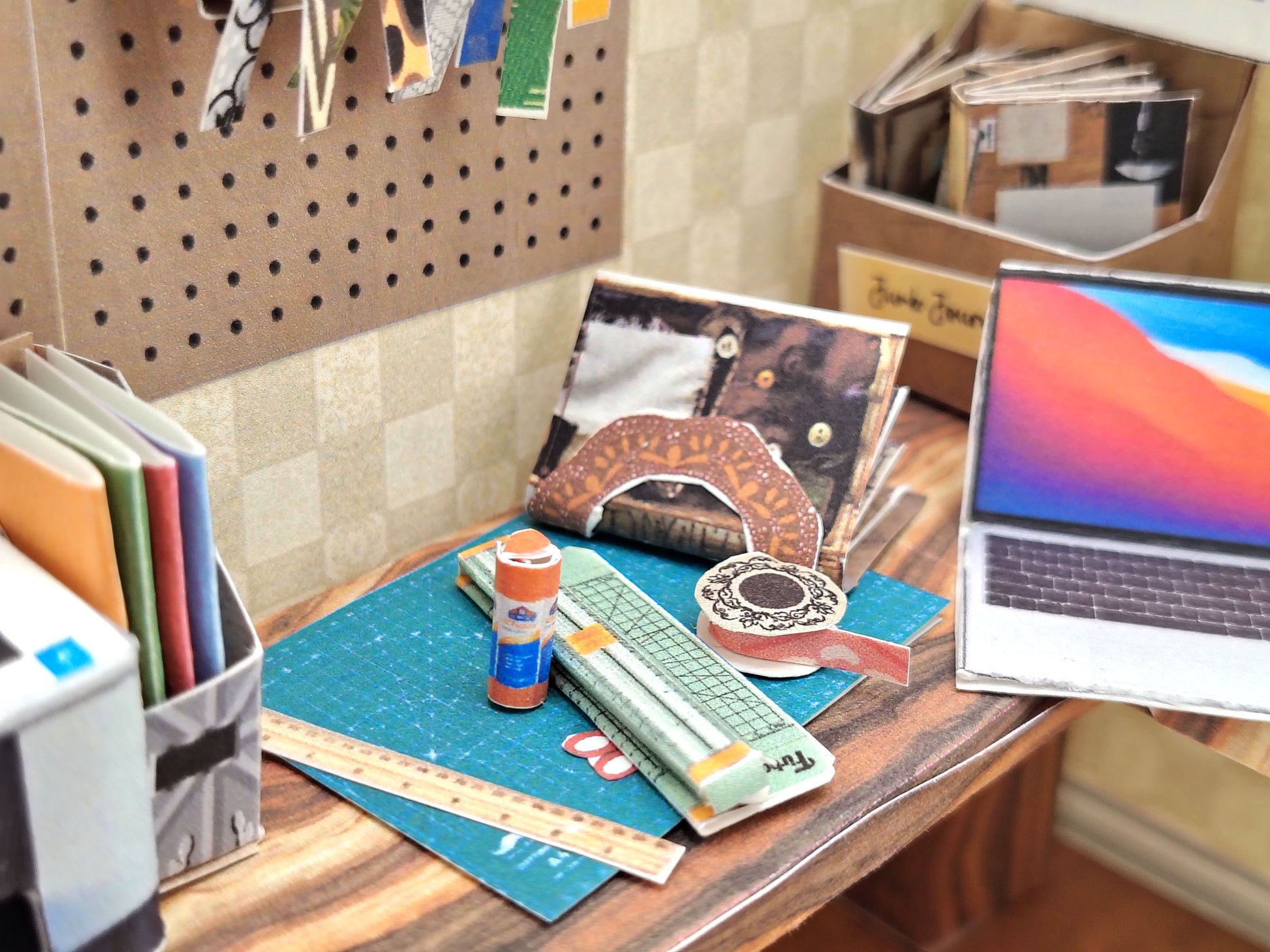 Printable 1:12 Junk Journal Crafter Room Kit, DIY Miniature Crafter room Diorama, Papercraft PDF Download