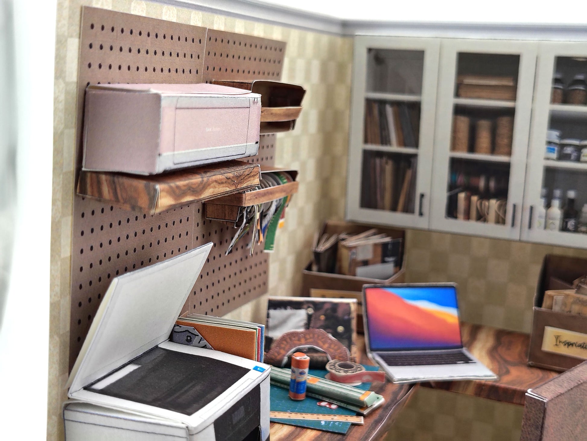 Printable 1:12 Junk Journal Crafter Room Kit, DIY Miniature Crafter room Diorama, Papercraft PDF Download