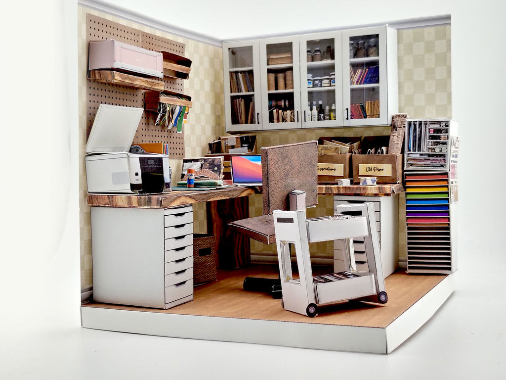 Printable 1:12 Junk Journal Crafter Room Kit, DIY Miniature Crafter room Diorama, Papercraft PDF Download