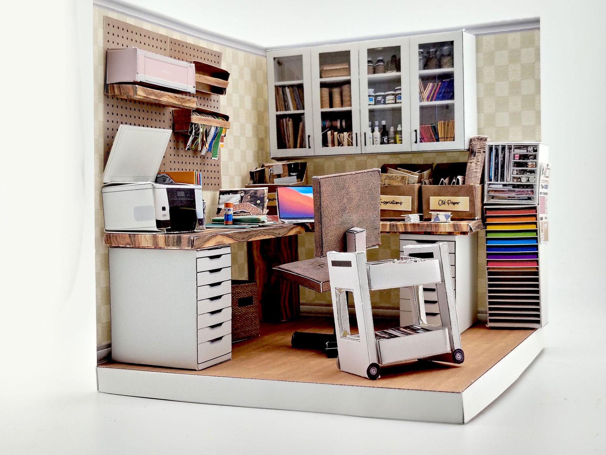 Printable 1:12 Junk Journal Crafter Room Kit, DIY Miniature Crafter room Diorama, Papercraft PDF Download