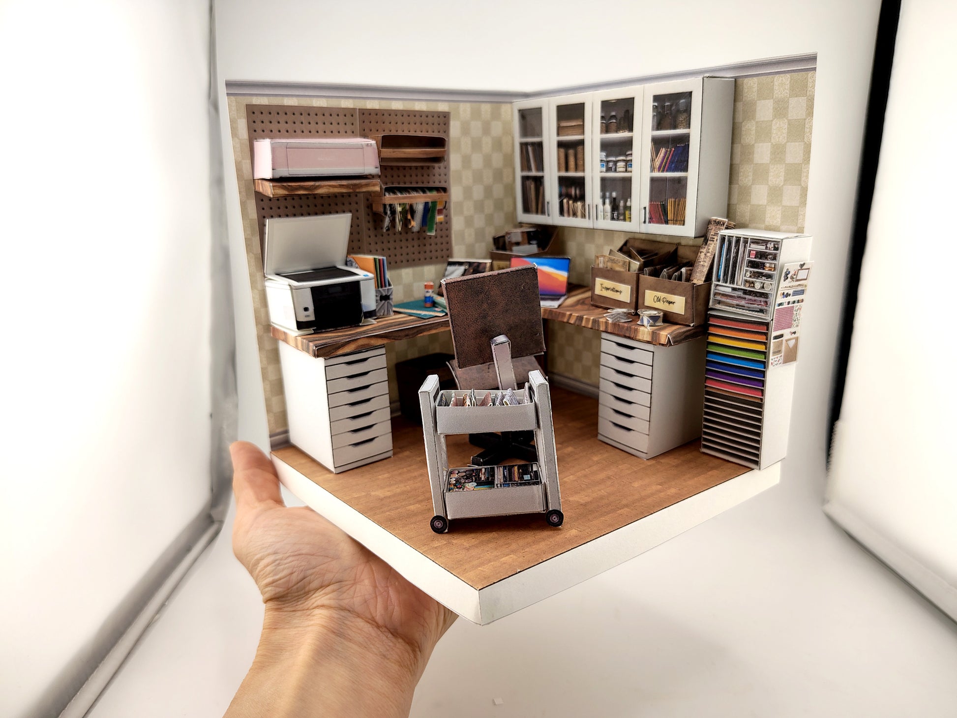 Printable 1:12 Junk Journal Crafter Room Kit, DIY Miniature Crafter room Diorama, Papercraft PDF Download