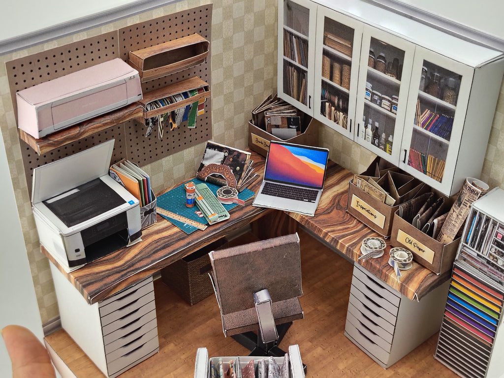 Printable 1:12 Junk Journal Crafter Room Kit, DIY Miniature Crafter room Diorama, Papercraft PDF Download