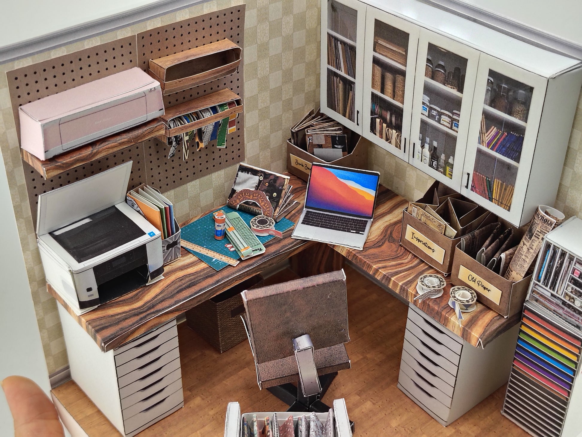 Printable 1:12 Junk Journal Crafter Room Kit, DIY Miniature Crafter room Diorama, Papercraft PDF Download