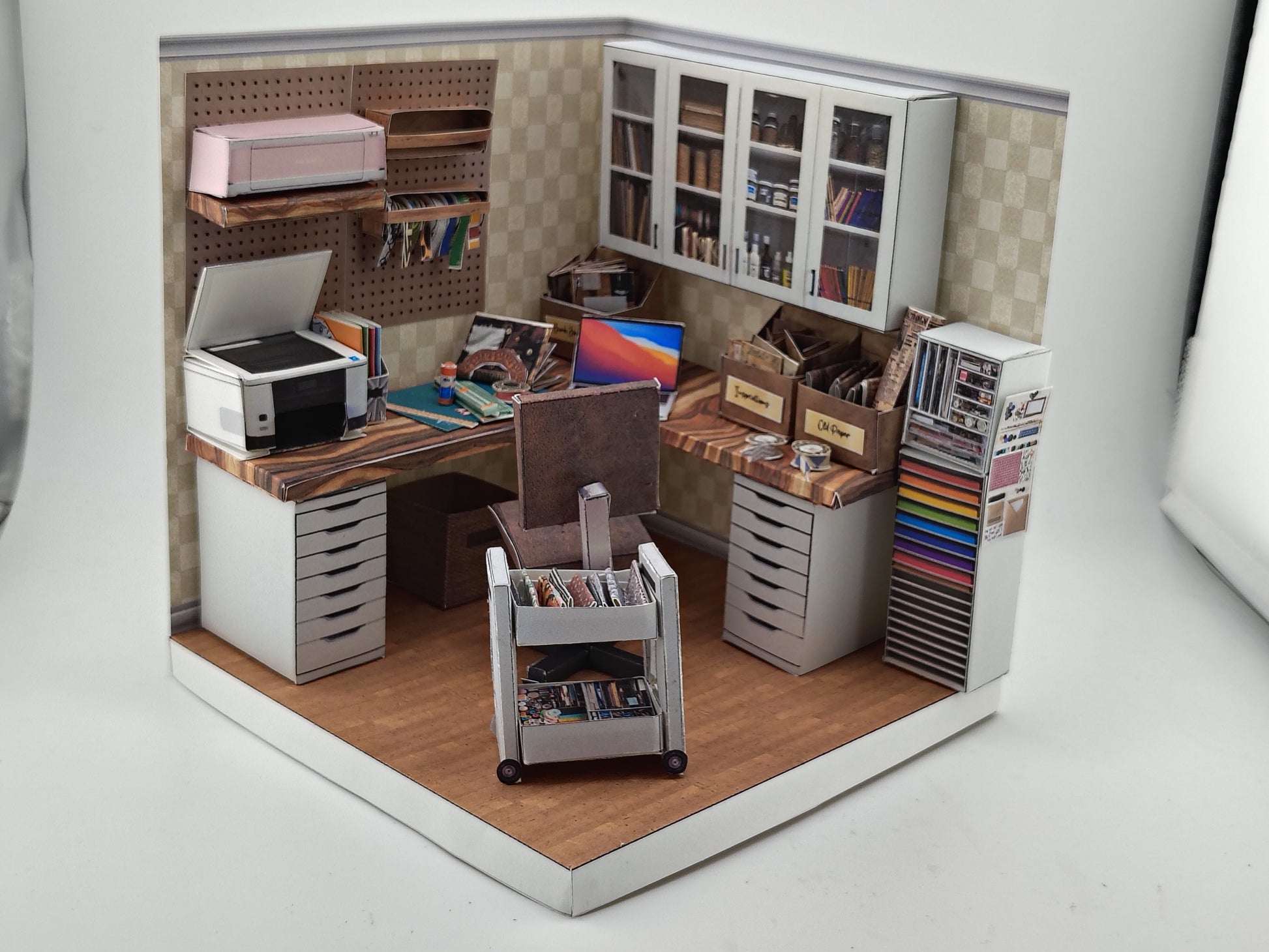 Printable 1:12 Junk Journal Crafter Room Kit, DIY Miniature Crafter room Diorama, Papercraft PDF Download