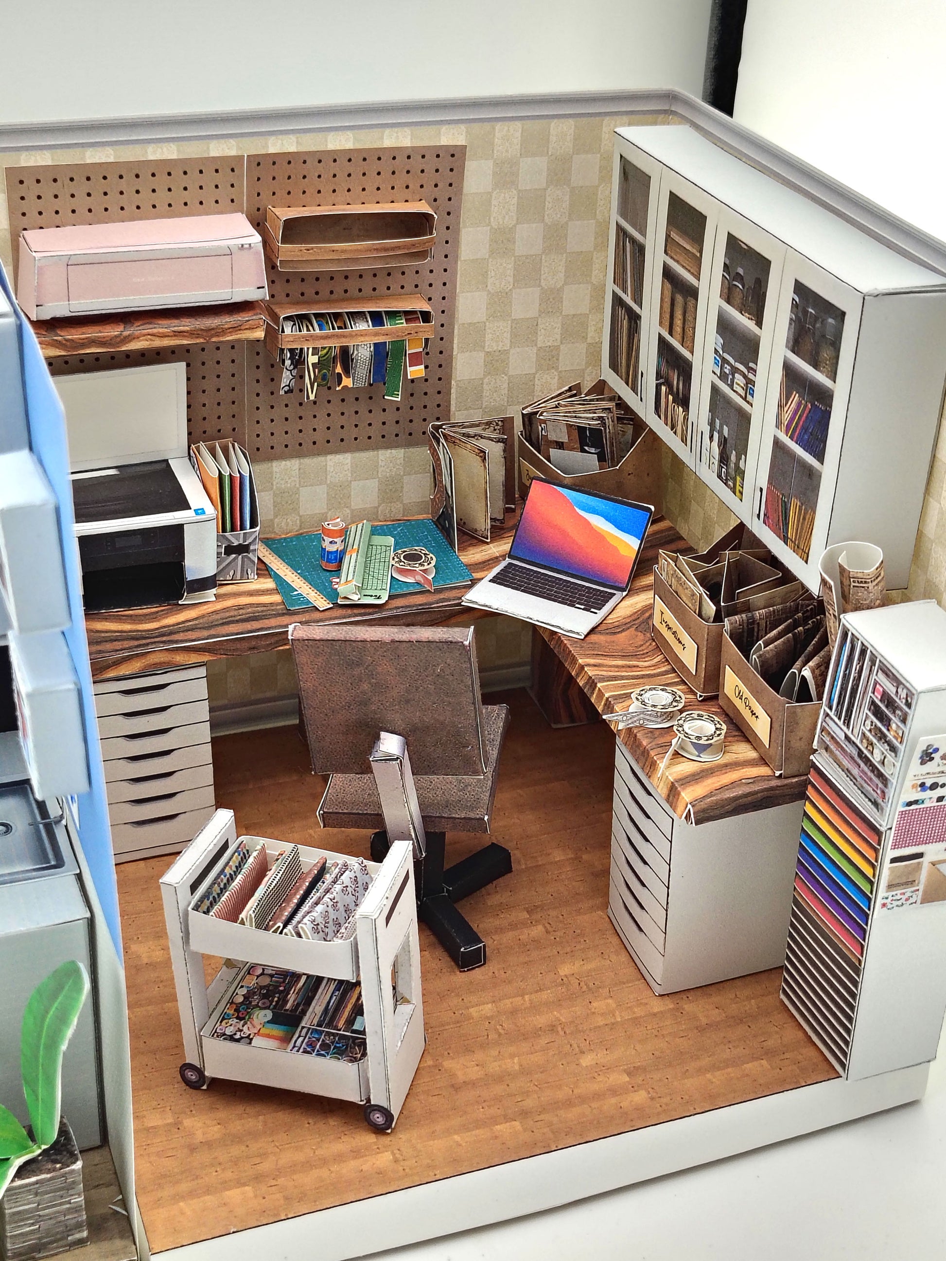 Printable 1:12 Junk Journal Crafter Room Kit, DIY Miniature Crafter room Diorama, Papercraft PDF Download