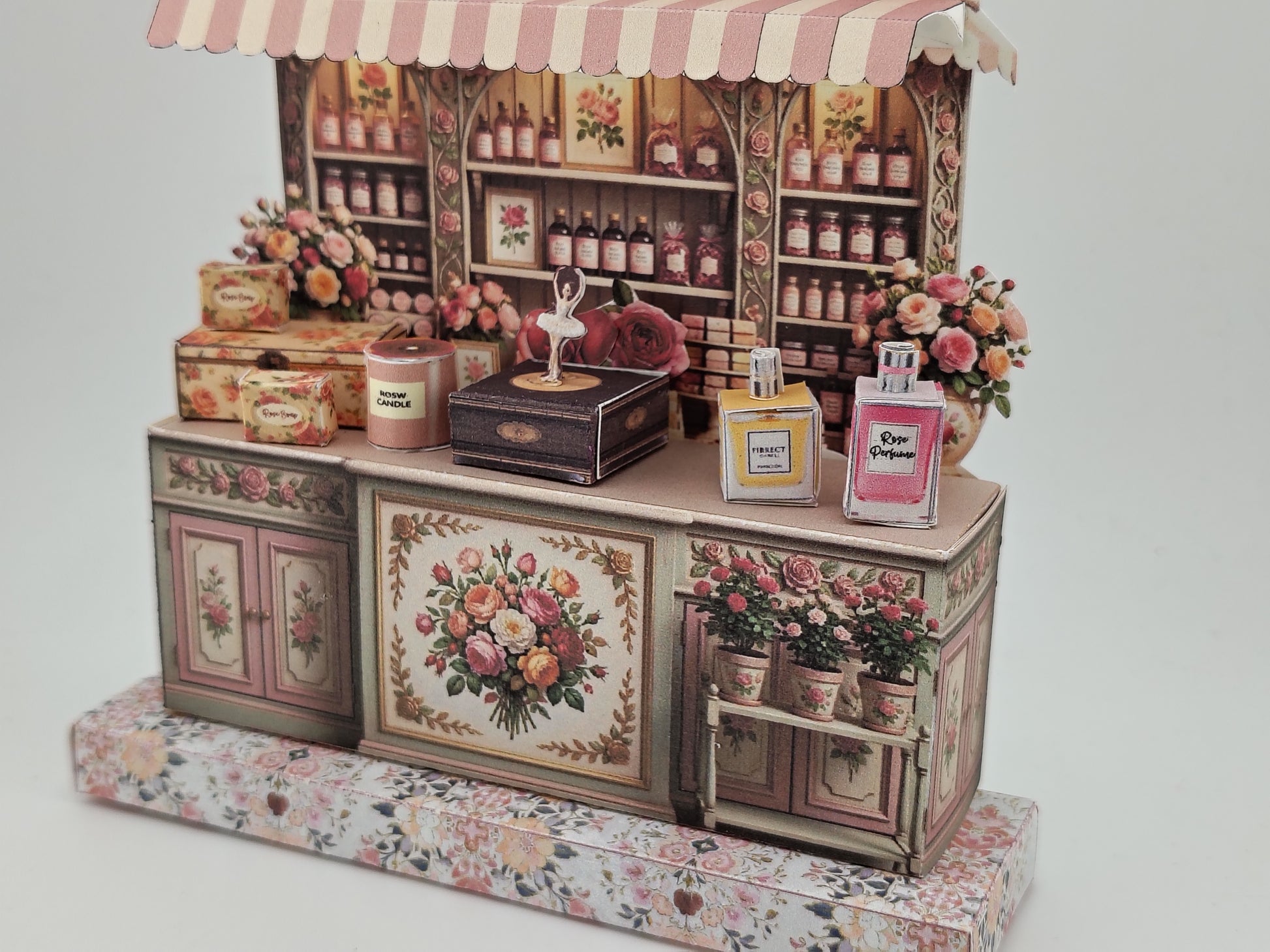 Rose Corner Perfume Boutique Diorama Kit, 3D Miniature Papercraft (PDF Download)