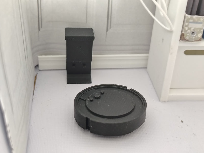 1:12 Miniature Smart Robot Vacuum STL File, 3D Print Robotic Vacuum Cleaner with Charging Dock, Tiny Moving Appliance, Digital Download