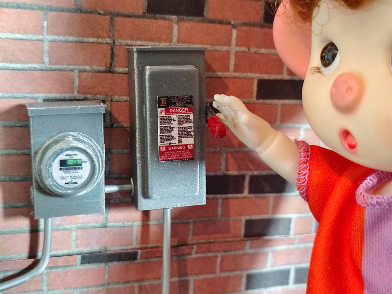 1:12 Solar Inverter and Electric Meter Set, Tiny Utility Disconnect Switch Box, Dollhouse Outdoor Exterior Wall Electrical Miniature (Physical Product)