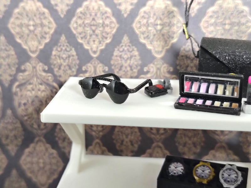 1:12 Scale Black Modern Sunglasses, Dollhouse Miniature Eyewear, Polymer Resin (Physical Product)