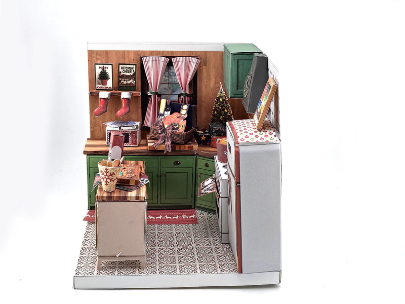 Printable Christmas Kitchen Diorama Kit, DIY 3D Miniature Holiday Room Box, Vintage Festive Papercraft Template, ( Digital Download)