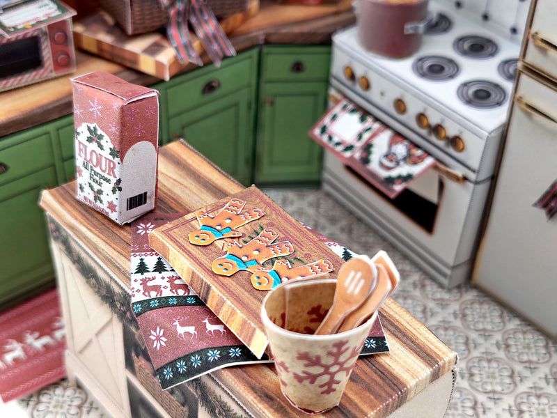 Printable Christmas Kitchen Diorama Kit, DIY 3D Miniature Holiday Room Box, Vintage Festive Papercraft Template, ( Digital Download)