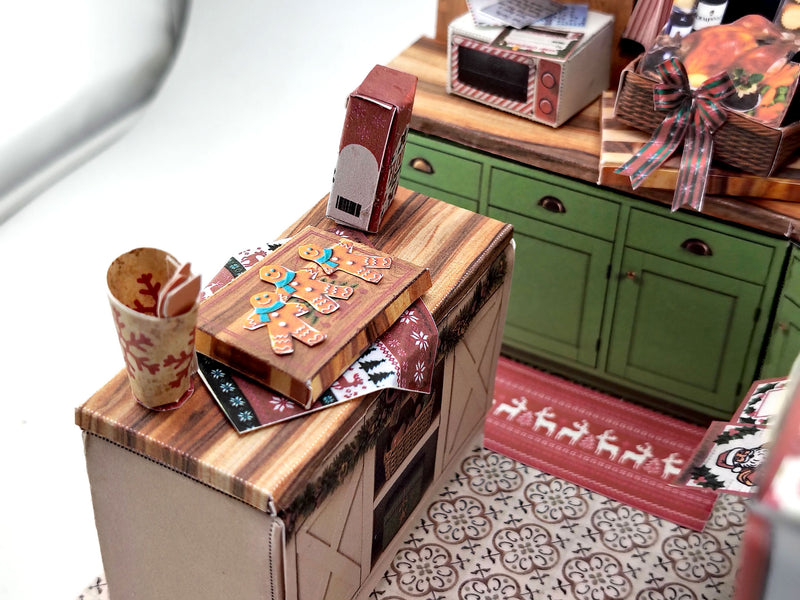 Printable Christmas Kitchen Diorama Kit, DIY 3D Miniature Holiday Room Box, Vintage Festive Papercraft Template, ( Digital Download)