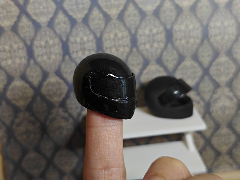 1:12 Scale Full Face Motorcycle Helmet, Matte Black Biker Prop (Physical Product)