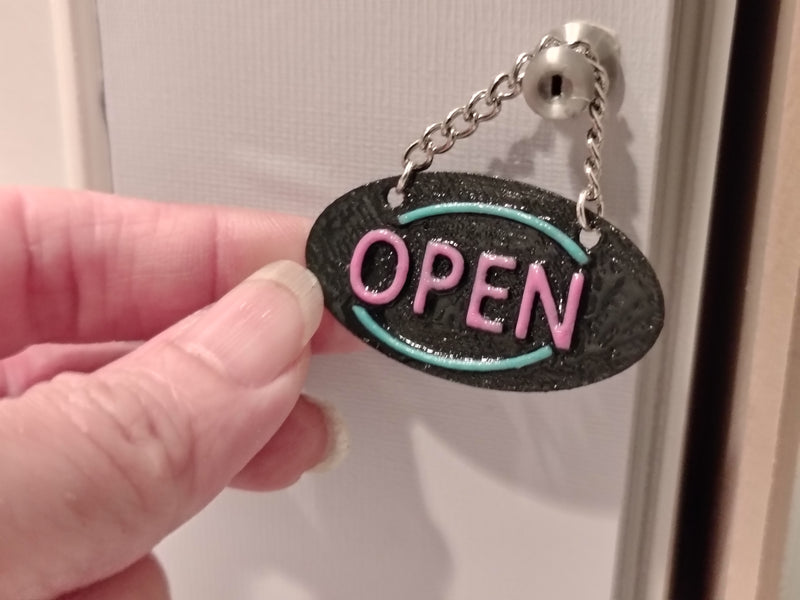 1:12 Scale Glow Neon OPEN Sign, Miniature Storefront Plaque, Dollhouse Diorama (Physical Product)