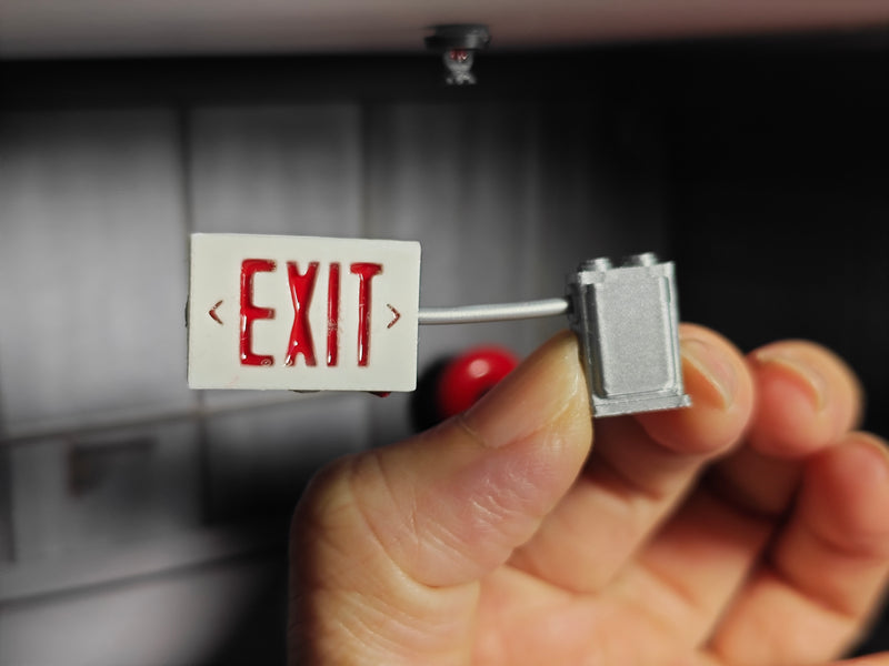 1:12 Emergency EXIT Sign with Conduit Wire, Miniature Light Box, Dollhouse Office Hallway Theater Shop Diorama Prop (Physical Product)