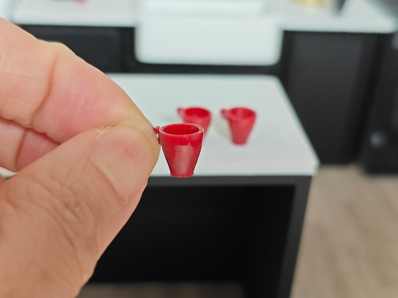 1:12 Scale Glossy Red Coffee Cups Set, Dollhouse Kitchen Diorama (Physical Product)