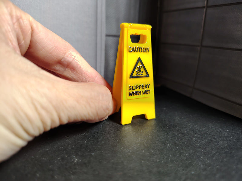 1: 12 Caution Wet Floor WarningSign,  Handmade Miniature Tiny Safety Cone, Dollhouse Janitorial Garage Lobby Diorama Prop (Physical Product)