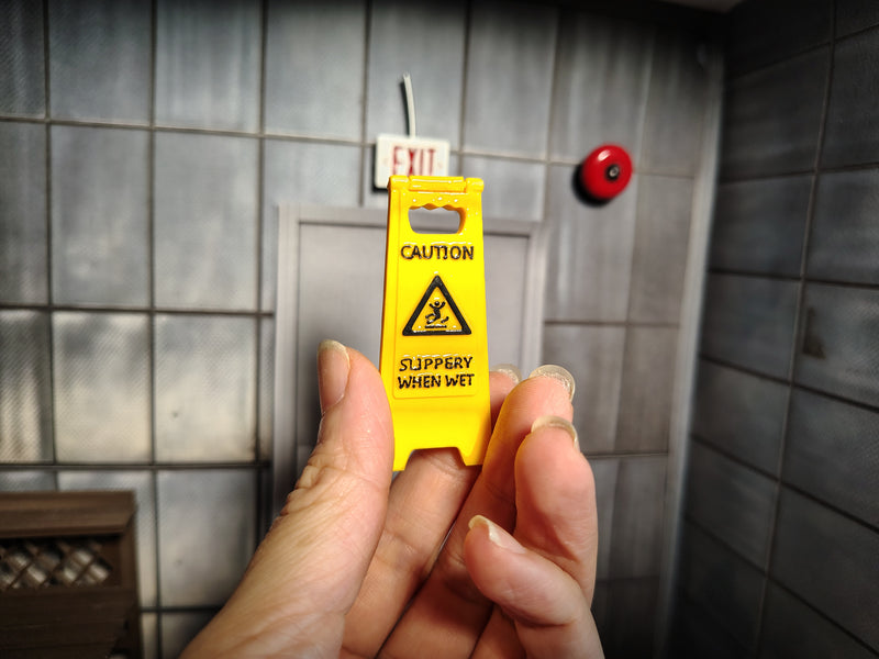 1: 12 Caution Wet Floor WarningSign,  Handmade Miniature Tiny Safety Cone, Dollhouse Janitorial Garage Lobby Diorama Prop (Physical Product)
