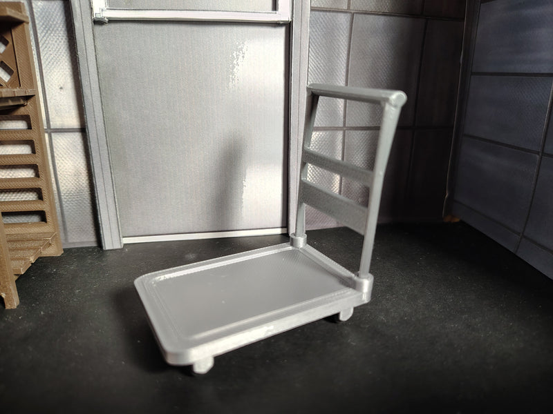 1:12 Scale Industrial Platform Cart Dolly, Movable Wheels, Dollhouse Prop (Physical Product)