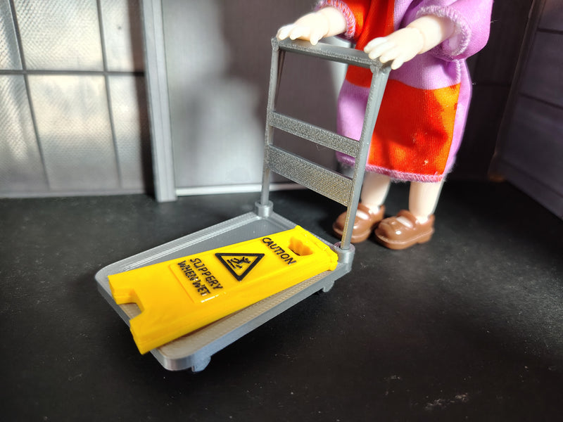 1:12 Scale Industrial Platform Cart Dolly, Movable Wheels, Dollhouse Prop (Physical Product)