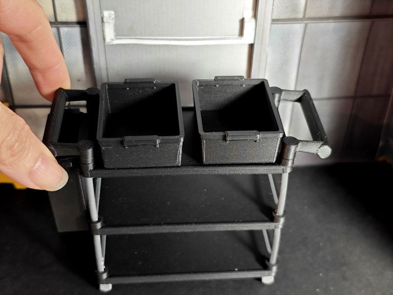 1:12 Scale Miniature Restaurant Service Cart Busing Set, Utility Trolley, Garage Commercial Kitchen Dining Cafe Diorama (Physical Product)